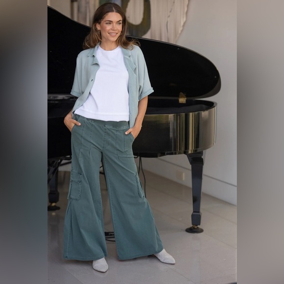 XCVI Pants - XCVI
ERWIN SIDE PLEATS CARGO WIDE-LEG PANT
 In Ocean Storm Pigment